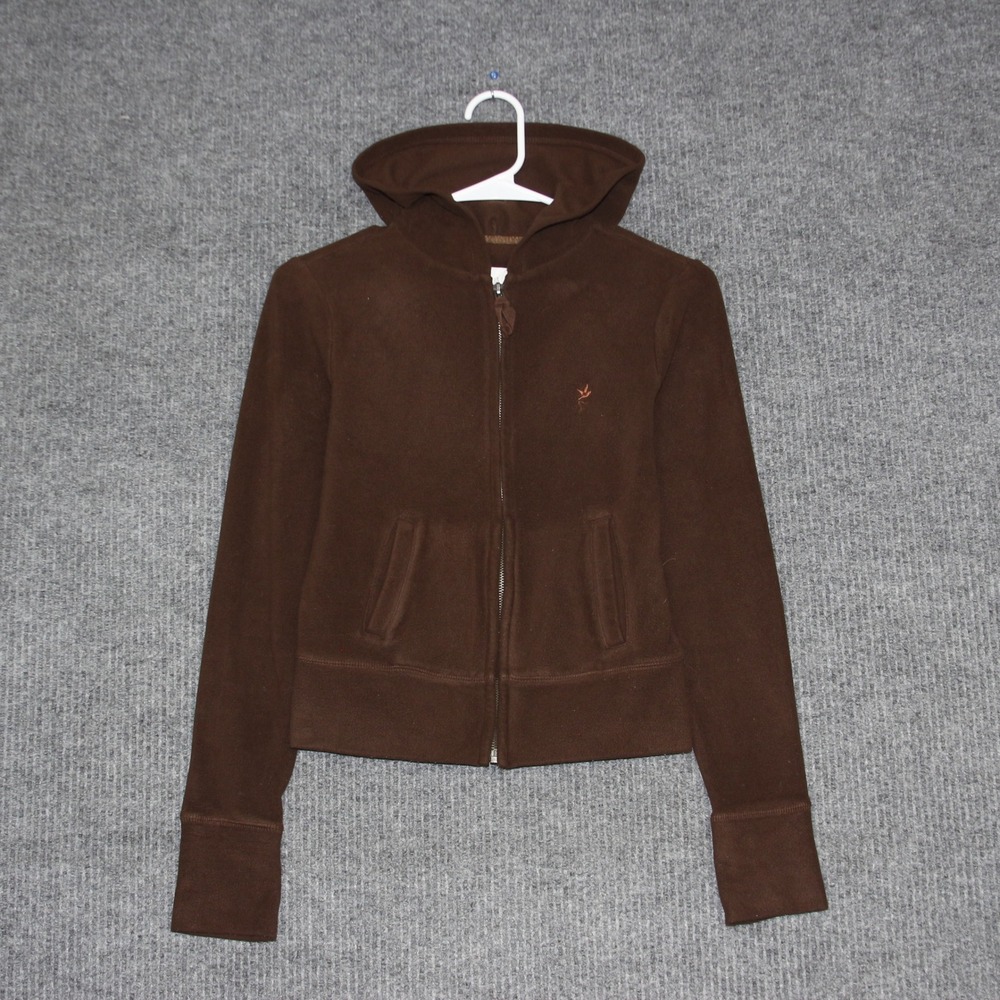 VTG Aerie Brown Fleece Zip Up Hoodie Hooded Jacket XS Cozy Outwear Layering